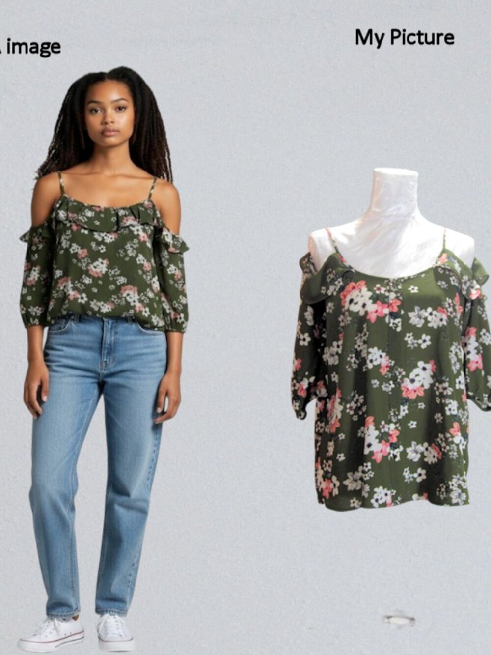 Hippie Rose womens size L blouse  cold shoulder olive green floral Pre own